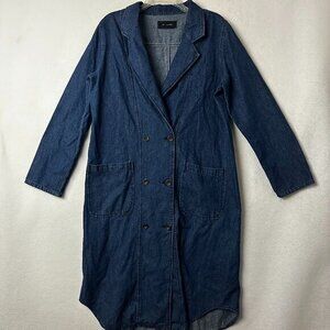 JW Signature jacket sz L Long Denim Jean Trench VTG‎ Double Breasted Pockets